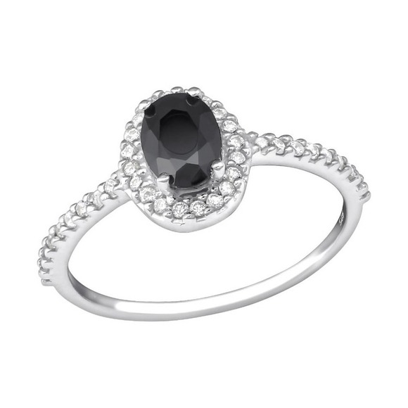 Sterling Silver Diamond Halo Onyx Ring​ - Picture 1 of 4